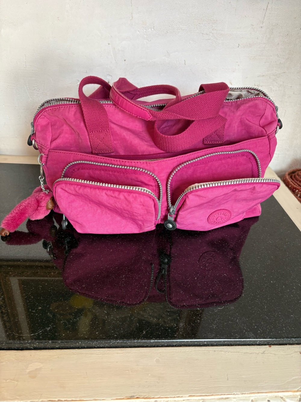 Kipling Hot Pink Multi-Pocket Shoulder Tote weekender